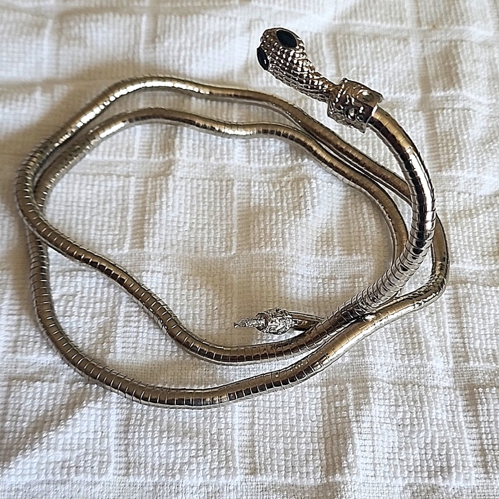 Snake necklace, snake belt, snake bracelet,adjustable silver t.Snake Eyes Black - Picture 3 of 9